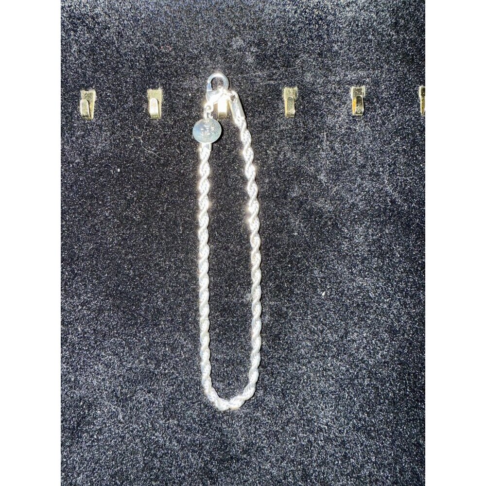 Sterling Silver Rope Chain Bracelet 7.5" With Lobster Claw Clasp